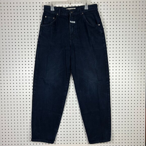 Boss 90s Wide Leg Blue Jeans 34x32 Leather Patch Hip Hop Tupac Baggy Y2K Pants - Picture 4 of 6